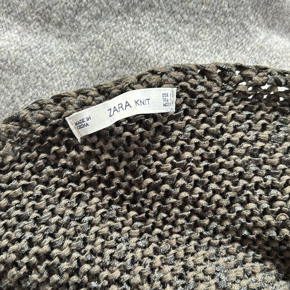 Zara Knit Mossy Forest Green Ribbon Knit Sweater, S